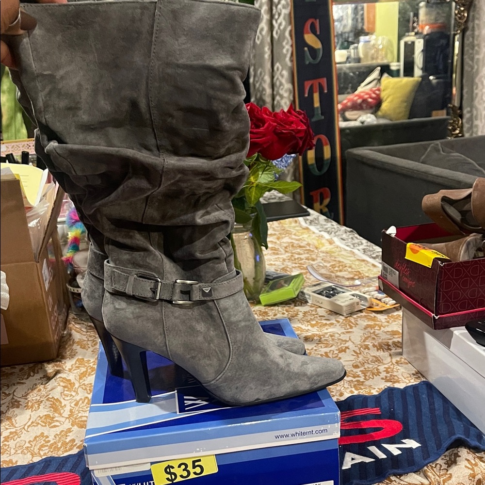 White Mountain Gray Heeled Boots